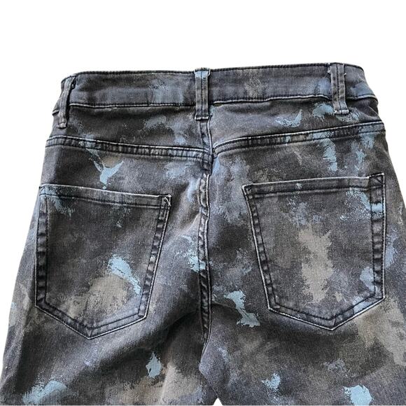 H&M LOGG Skinny Jeans Crop Moto Brush Stroke Print Lace Up Women’s 6 Gray Blue - Picture 4 of 9
